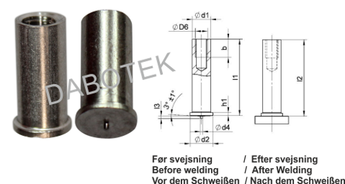 IT Tapped Stud M4-Ø6x15 Material Almg3 acc. EN ISO 13918