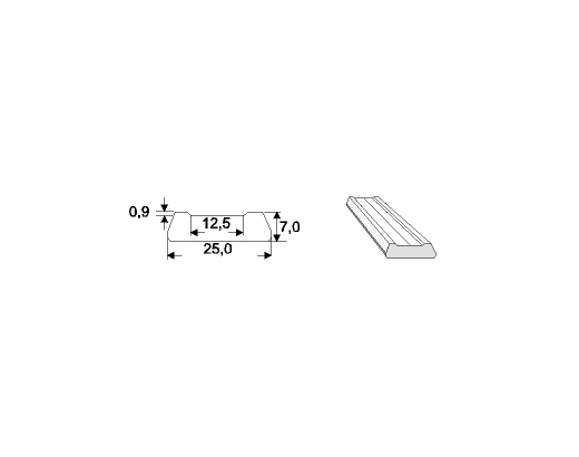 Keramisk Backing i Skinne 600X25 Flad fuge 0,9