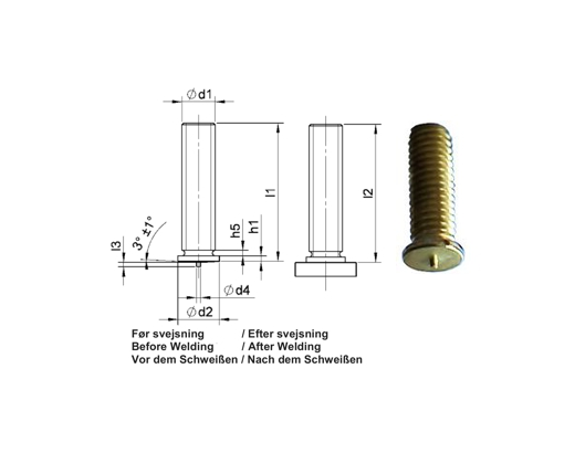 PT Threaded stud M10x12 Matr. Brass MS63