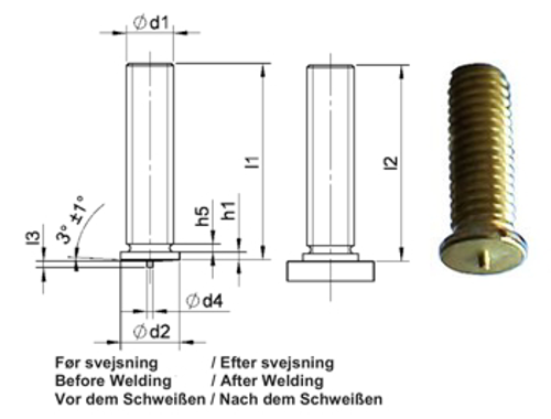 PT Threaded stud M6x55 Matr. Brass MS63