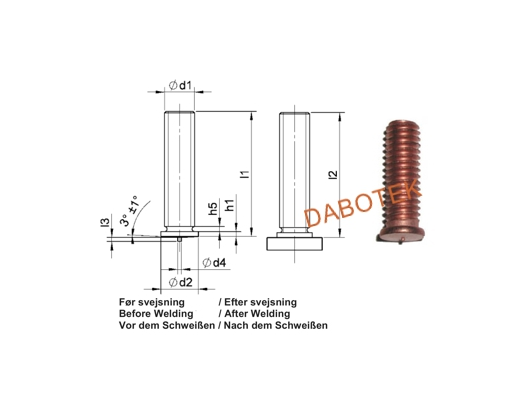 PT Threaded stud M2,5x20  Material Mild Steel 4.8 acc. EN ISO 13918